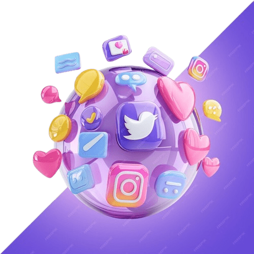 purple bubble with social icons